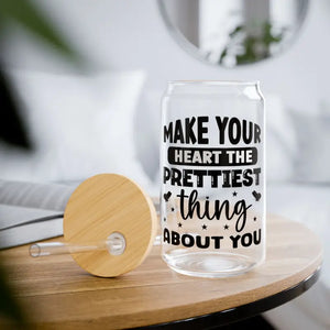 16oz Sipper Glass Clear Tempered Heart Quote Bpa Free - Dipaliz - with Lid and Straw / Tumblers