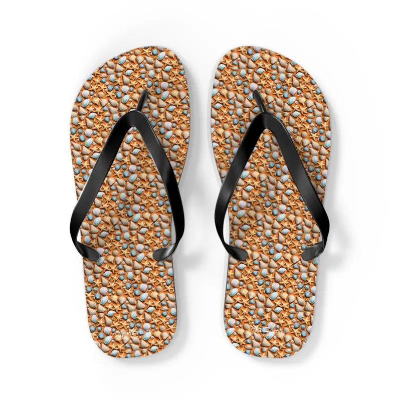 Dive Into Summer with Starfish Unisex Flip Flops - l / Black Sole Shoes