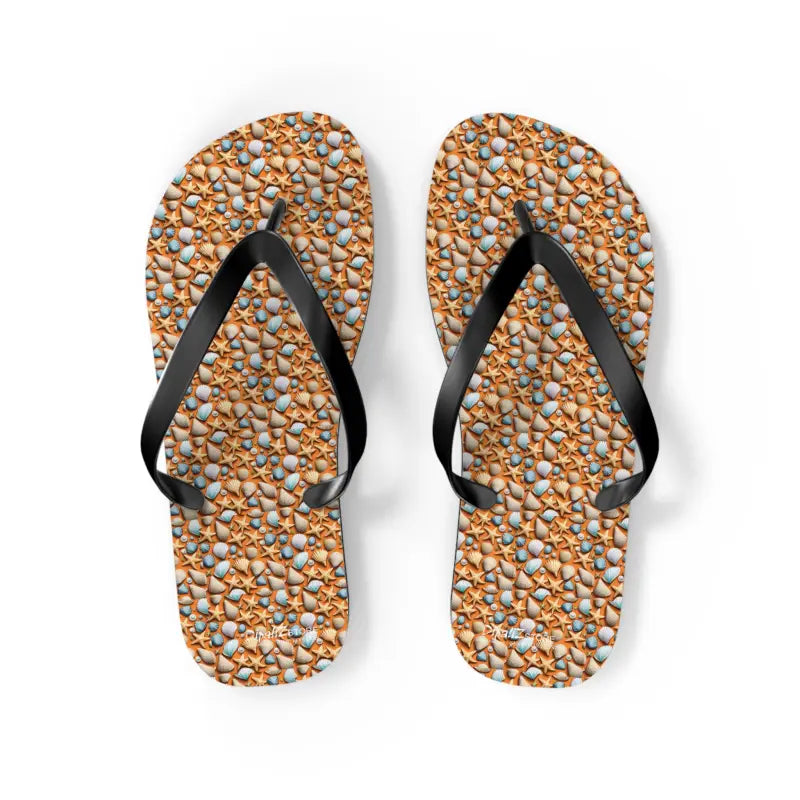 Dive Into Summer with Starfish Unisex Flip Flops - m / Black Sole Shoes