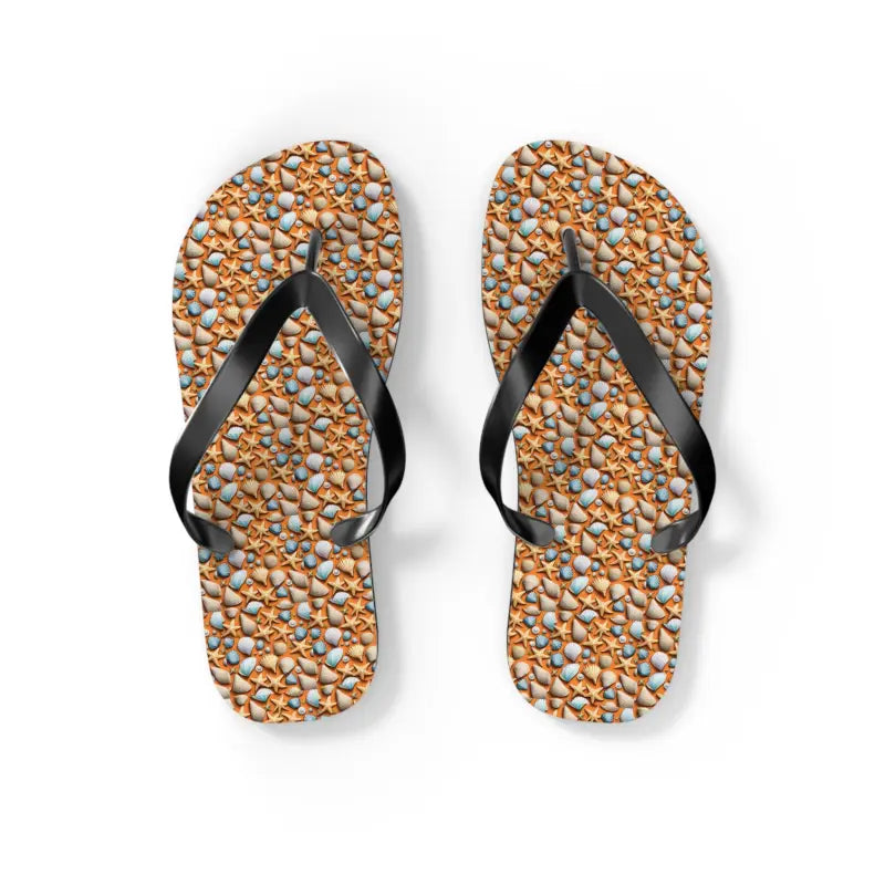 Dive Into Summer with Starfish Unisex Flip Flops - s / Black Sole Shoes