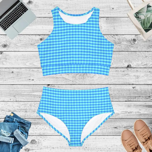 Dive Into Style with the Unmatched Comfort Blue Check Bikini Set - Xs