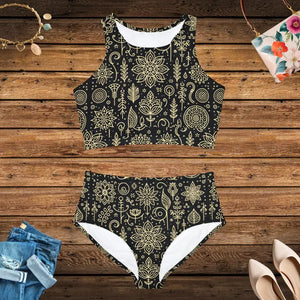 Floral Fitness Bikini - Sporty 4 Way Stretch Swimwear - Dipaliz - Xs