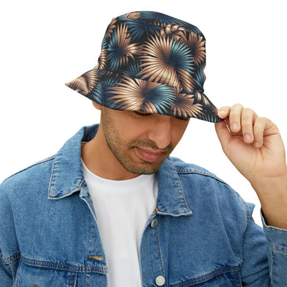 Make Waves with our Trendy Palm Leaves Polyester Bucket Hat - Small / Black Stitching Hats