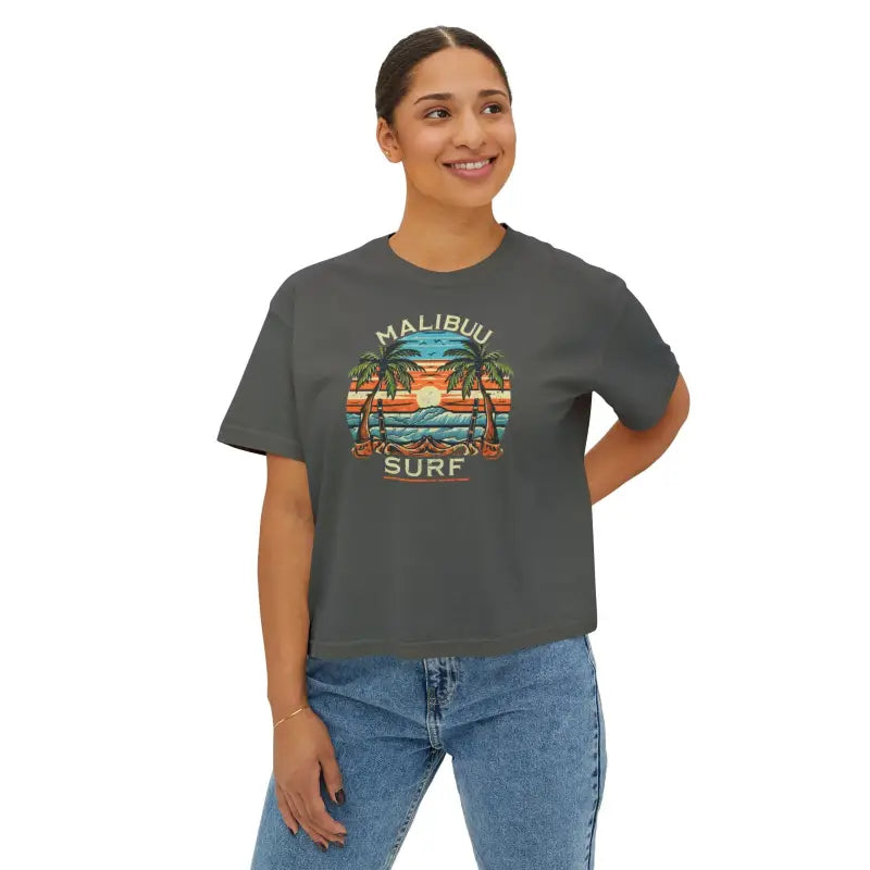 Malibu Surf Women’s Boxy Tee with Flowy Rolled Cuffs - T-shirt