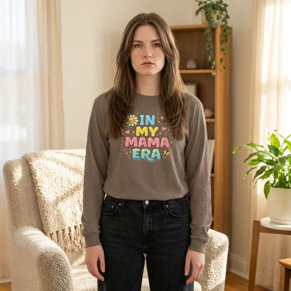 Retro Mama Era Long Sleeve - Floral Cotton Tee - Dipaliz - Espresso / s - Long-sleeve