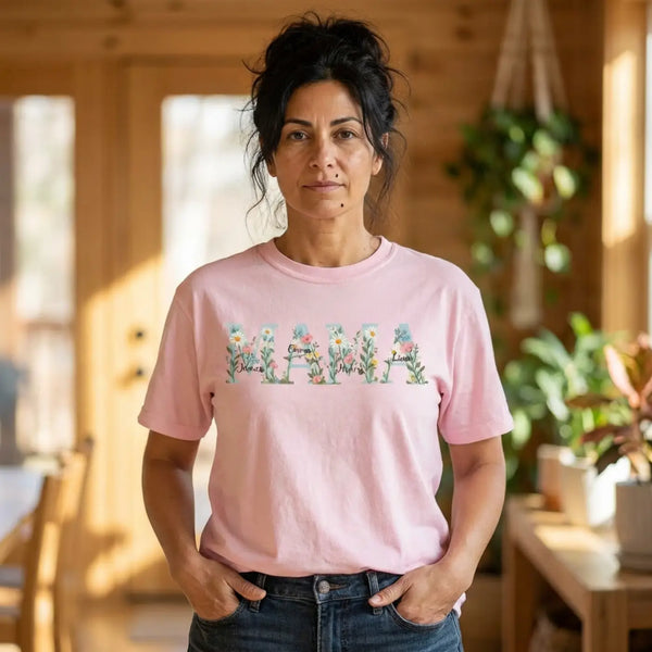 Custom Mama Floral Graphic T-shirt - Mother’s Day Cotton - Dipaliz - Blossom / Xl