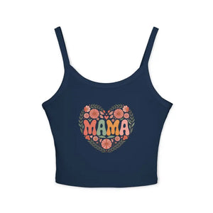 Cool Summer Spaghetti Strap Tank Top - Mama Love Floral - Dipaliz - Solid Navy Blend / Xs - Tops