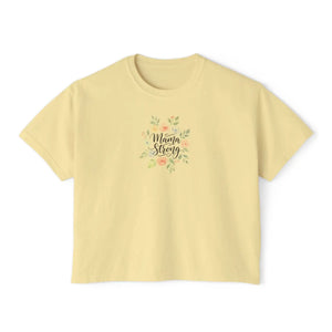 Mama Strong Floral Boxy Tee, Women’s Cropped Casual Shirt - T-shirt