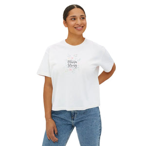 Mama Strong Floral Boxy Tee, Women’s Cropped Casual Shirt - T-shirt