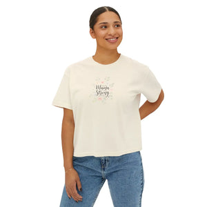 Mama Strong Floral Boxy Tee, Women’s Cropped Casual Shirt - T-shirt