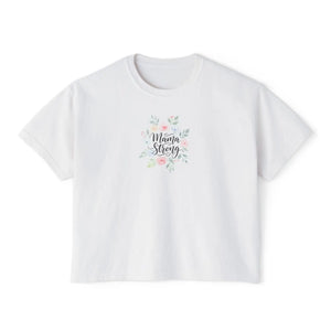Mama Strong Floral Boxy Tee, Women’s Cropped Casual Shirt - White / s - T-shirt