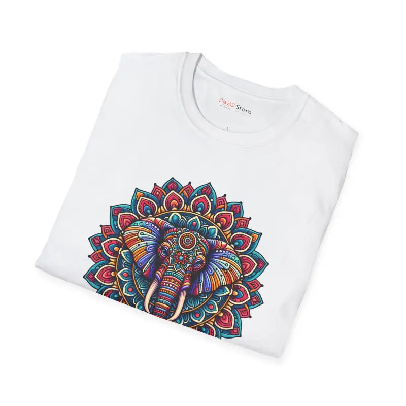 Unisex Softstyle T-shirt with Mandal Art Elephant Design - T-shirt