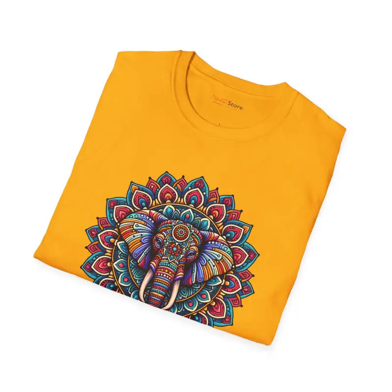 Unisex Softstyle T-shirt with Mandal Art Elephant Design - T-shirt