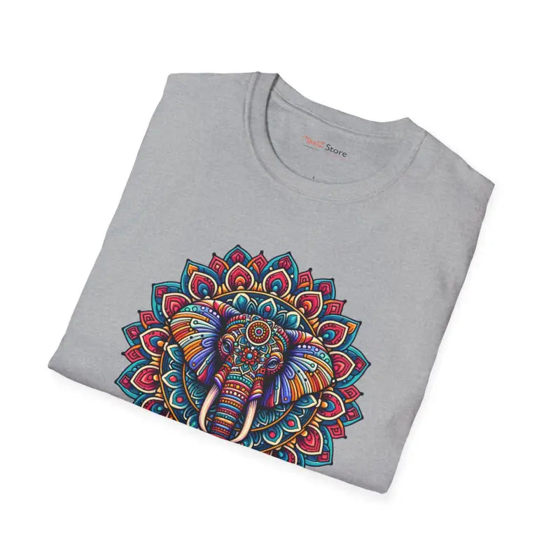 Unisex Softstyle T-shirt with Mandal Art Elephant Design - T-shirt