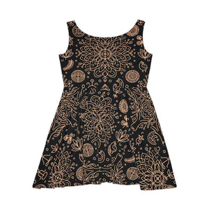 Womens Skater Dress – Mandala Black Boho Flare - Dipaliz - Dresses - s