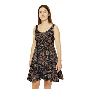 Womens Skater Dress – Mandala Black Boho Flare - Dipaliz - Dresses - s