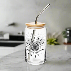 Trendy Mandal Print Glass Tumbler 16oz - Casual Wear - Dipaliz - Tumblers