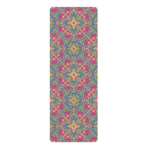 Mandala Floral Rubber Yoga Mat - Pink Teal Meditation - Dipaliz - 24” x 72” - & Pilates Mats