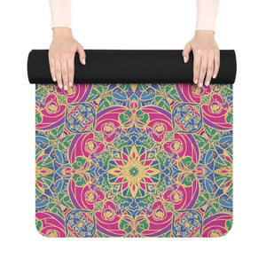 Mandala Floral Rubber Yoga Mat - Pink Teal Meditation - Dipaliz - 24” x 72” - & Pilates Mats