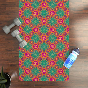 Mandala Om Rubber Yoga Mat, Non-slip Eco-friendly with Colorful Meditation Pattern - 24” x 72” - Home Decor