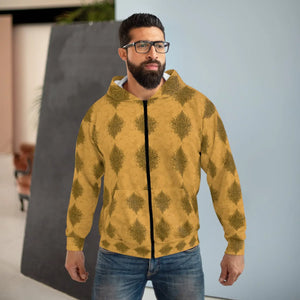 Bold Mandala Pattern Hoodie - Mustard Unisex Zip - Dipaliz - Hoodies