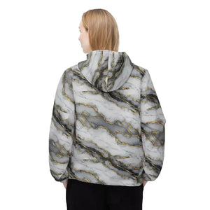 Outerwear - Marble Gold Vein Windbreaker Jacket — Luxe White & Gray Print