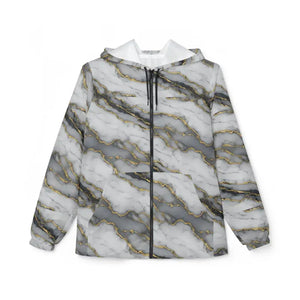 Outerwear - Marble Gold Vein Windbreaker Jacket — Luxe White & Gray Print
