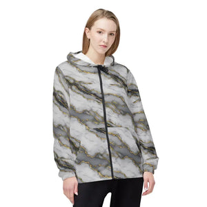Outerwear - Marble Gold Vein Windbreaker Jacket — Luxe White & Gray Print