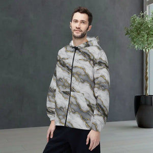 Outerwear - Marble Gold Vein Windbreaker Jacket — Luxe White & Gray Print Xs