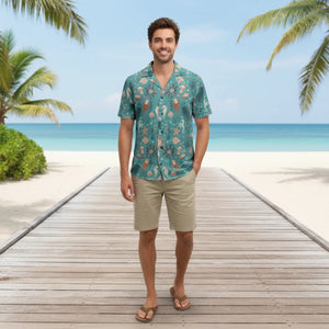 Vibrant Hawaiian Camp Shirt Marine Animals Linen Texture Dipaliz - Shirts - Xs