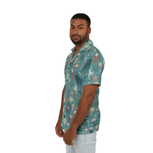 Vibrant Hawaiian Camp Shirt Marine Animals Linen Texture Dipaliz - Shirts - Xs