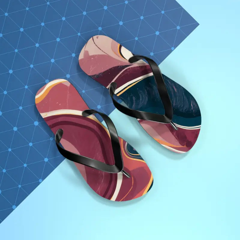 Chic Maroon Marble Flip Flops: Perfect for Summer Vibes - s / Black Sole Shoes