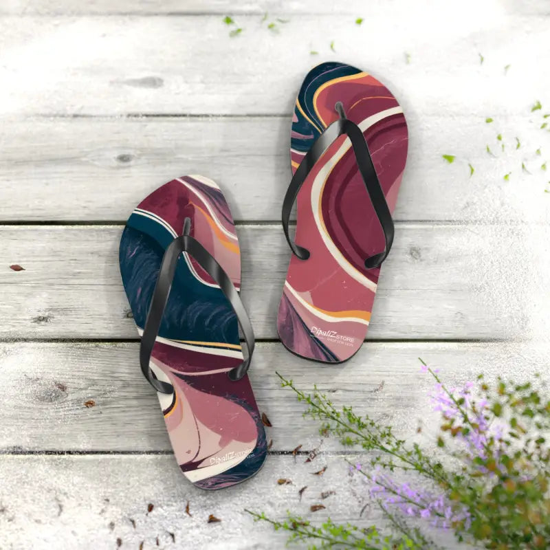 Chic Maroon Marble Flip Flops: Perfect for Summer Vibes - Shoes