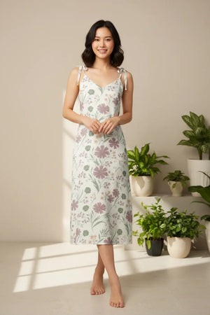 Mauve Botanical Midi Dress - Indoor Botanical Setting