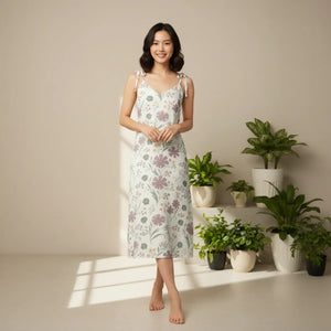 Botanical Midi Dress – Mauve Floral Garden Parties - Dipaliz - Dresses - s
