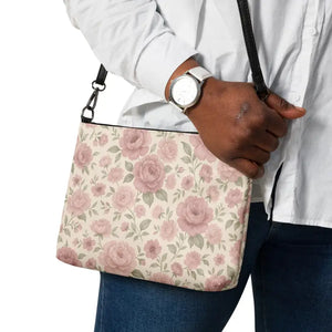 Mauve Pink Roses Crossbody Bag with Zipper Closure - Dipaliz - Cross Body Bags