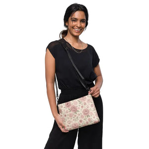 Mauve Pink Roses Crossbody Bag with Zipper Closure - Dipaliz - Cross Body Bags