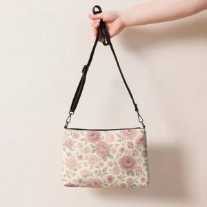 Mauve Pink Roses Crossbody Bag with Zipper Closure - Dipaliz - Cross Body Bags