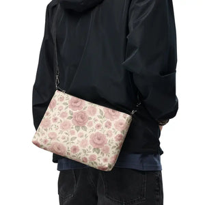 Mauve Pink Roses Crossbody Bag with Zipper Closure - Dipaliz - Cross Body Bags