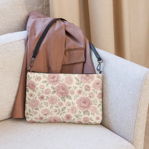 Mauve Pink Roses Crossbody Bag with Zipper Closure - Dipaliz - Cross Body Bags