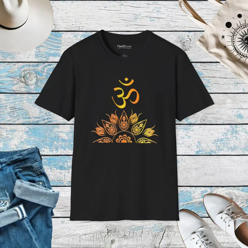 Chill Vibes: Aum Mandala Cotton Softstyle Tee - Black / s T-shirt