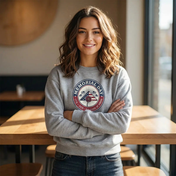 Memorial Day 1776–2026 Crewneck Sweatshirt | Usa 250 Vintage Distressed Patriotic - Sport Grey / s