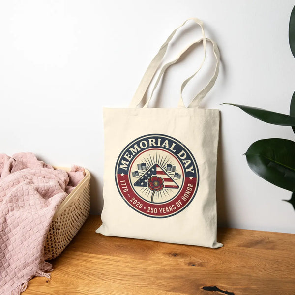 Memorial Day 1776–2026 Tote | Usa 250 Vintage Distressed Americana Red White Blue - Natural / 15’’ x 16’’ - Bags
