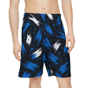Bold Blue Brushstroke Athletic Shorts - Premium Casual Summer - Dipaliz - Xs