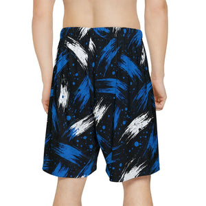 Bold Blue Brushstroke Athletic Shorts - Casual Summer - Dipaliz