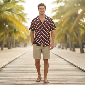 Retro Stripe Hawaiian Camp Shirt - Linen Texture - Dipaliz - Shirts - Xs