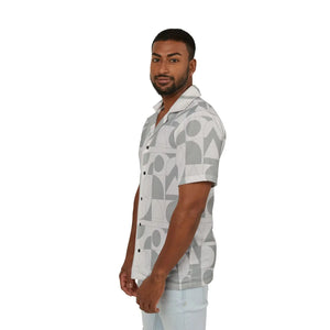 Geometric Hawaiian Camp Shirt - Minimal Gray - Dipaliz - Shirts