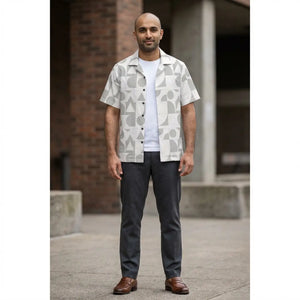 Geometric Hawaiian Camp Shirt - Minimal Gray - Dipaliz - Shirts