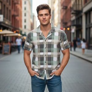 Green Plaid Hawaiian Camp Shirt - Breezy Summer Top - Dipaliz - Button