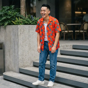 Orange Starfish Hawaiian Shirt - Breezy Camp Top - Dipaliz - Shirts